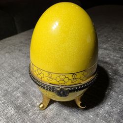 Porcelain Footed Egg Shaped Hinged Trinket Jewelry Box