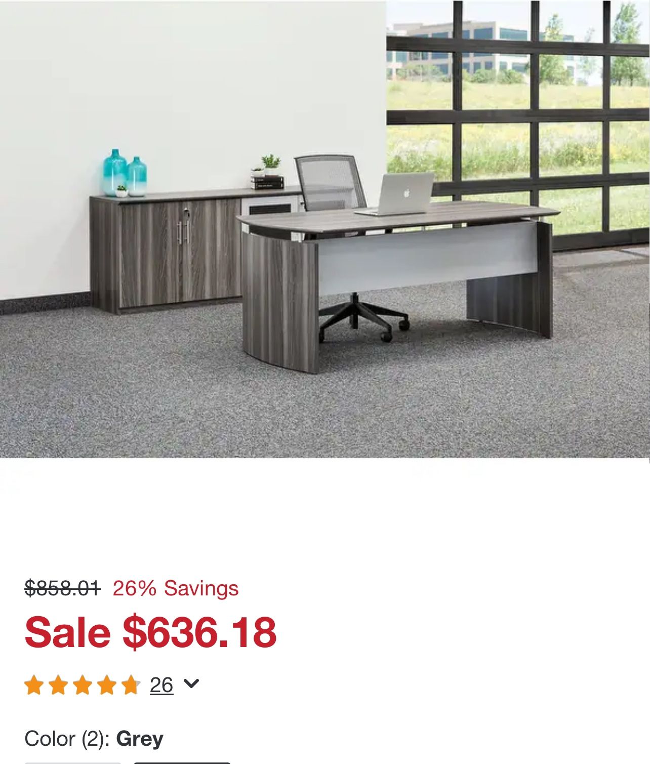 Mayline Medina Office Furniture 72 inch Curve Desk, Credenza and pedestal (3 PC Set)