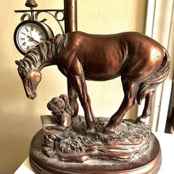 10” Tall Clock Statue - Horse and Girl Reading