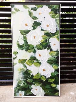 Large Textured Floral Wall Art/HUGE WHITE FRAME