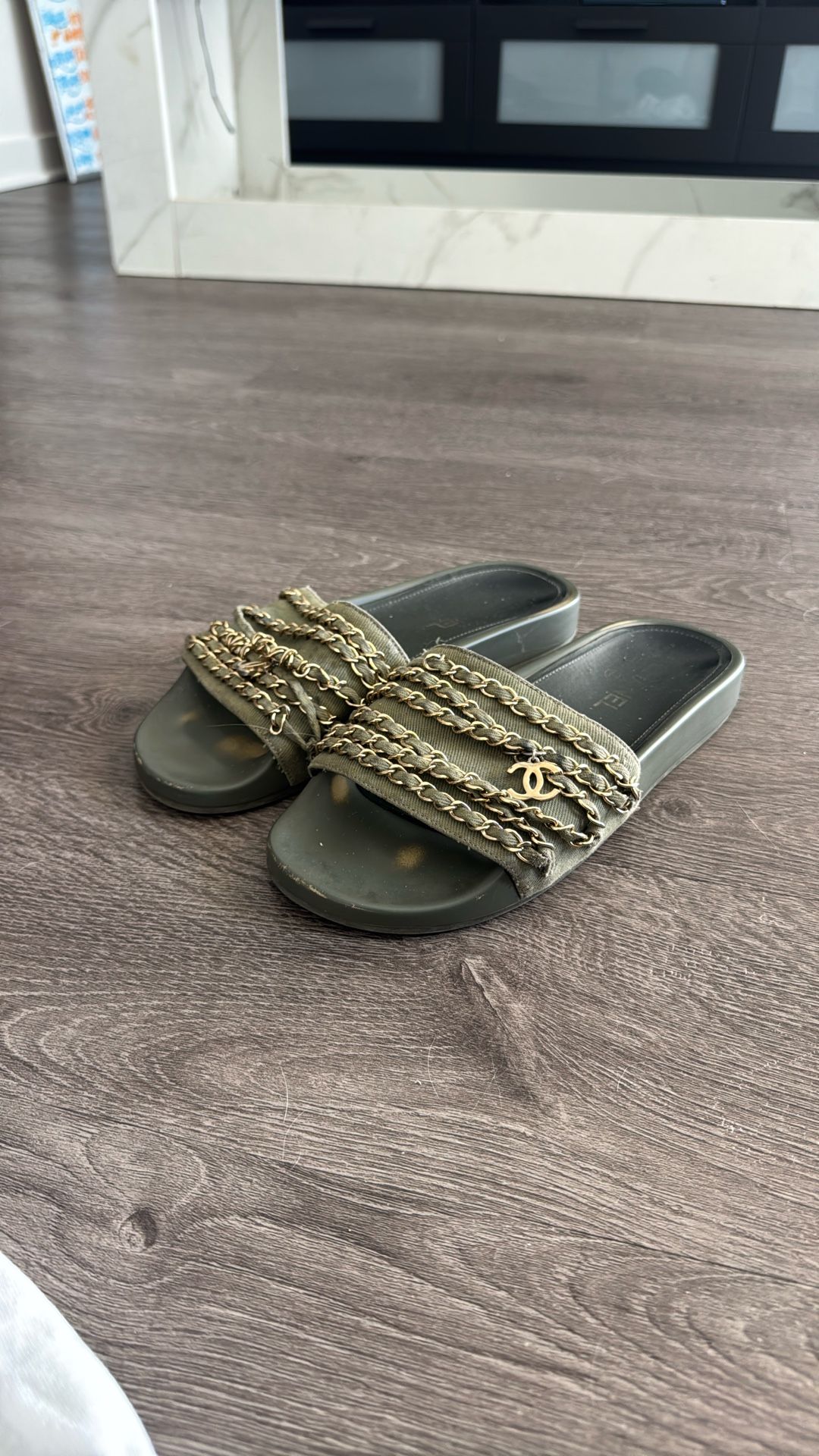 Chanel Khaki Cloth Flats (US SZ 40)