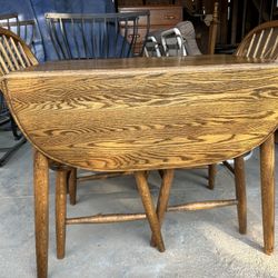 Beautiful Golden Oak Dropleaf Table With Two Chairs  