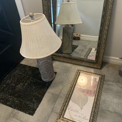 Decorative Mirror, Lamp and Framed Art