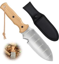 Hori Hori Garden Knife, Multi-Purpose Garden Trowel Tool with EDC Sheath, 7" Stainless Steel Blade, Dual-Scale Measurement, Hanging Hole, Weed Puller 