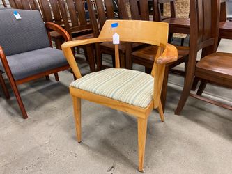 HEYWOOD WAKEFIELD Mid-Century Green Stripe Cushioned Bucket Chair