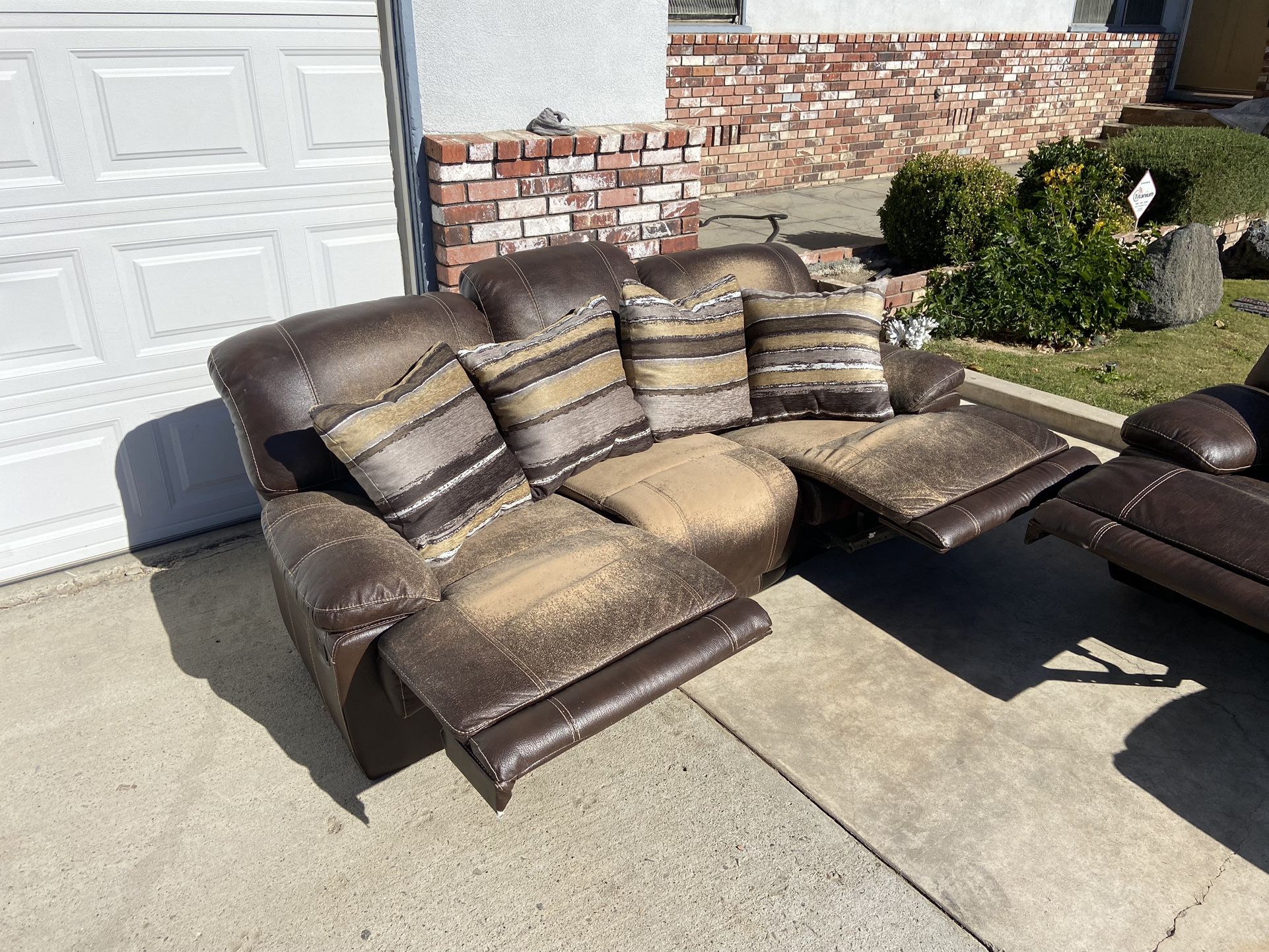 Brown Faux Leather Recline Couch Sofa FREE DELIVERY for Sale in Bakersfield, CA OfferUp