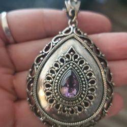 .925 Silver Amethyst India Necklace, Large.