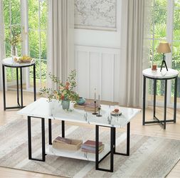 3-Piece Marble-Top Coffee and End Table Set