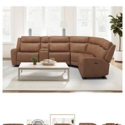 6 Pc Leather Modular Power Sectional (New )