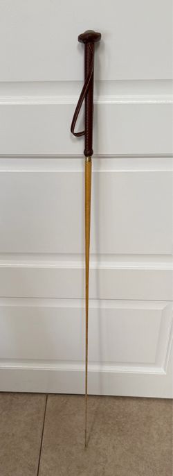 Vintage walking cane for the visually impaired, made in England. Crafted with braided leather and natural cord wrapping, featuring beautiful vintage c