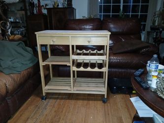 Pine Wood Kitchen Trolley Rolling Wine Rack Storage Island Drawers Serving 
