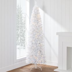 7.5 FT WHITE PRE LIT PENCIL TREE