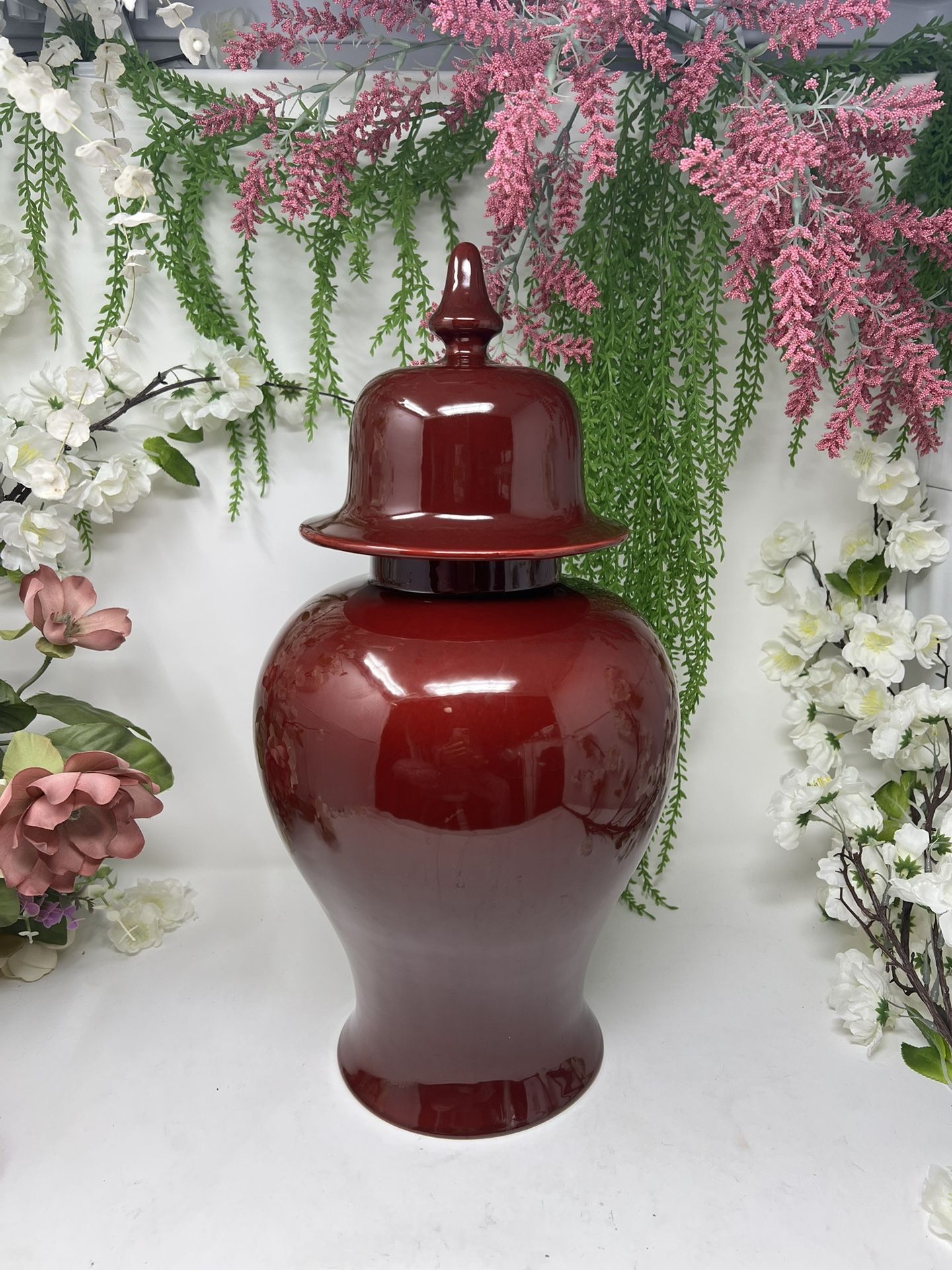 Vintage Italian Ceramic Lidded Ginger Jar – 17” – Made in Italy