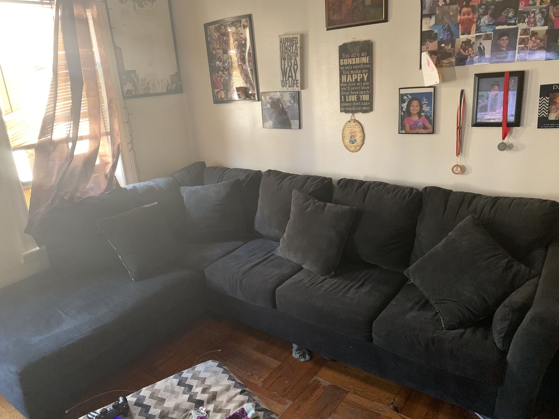 Charcoal colored left facing sectional