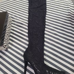 Thigh High Black Lace Heels