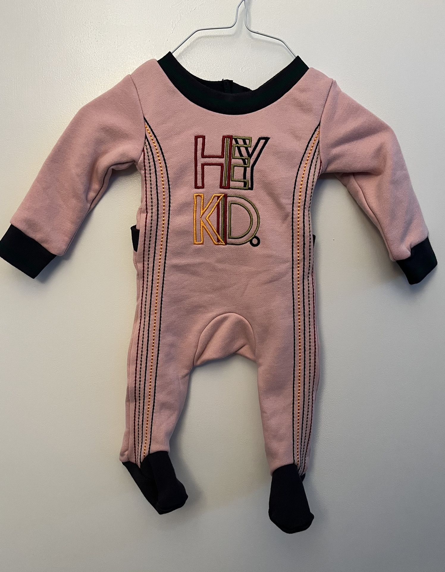 Hey Kid Pink Onesie Embroidered Stripes 6M