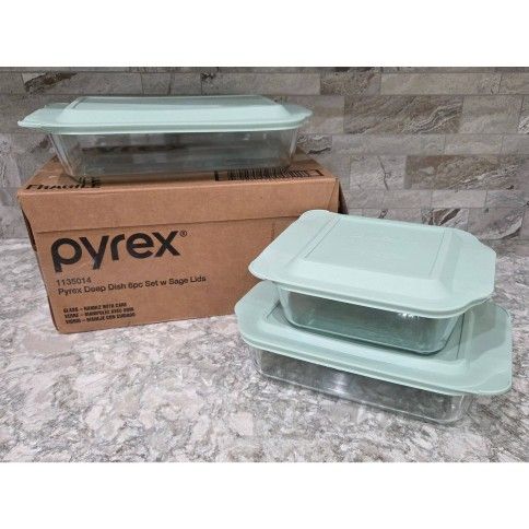 Pyrex Deep Dish Bakeware Set with Lids 6-pc, New In Box