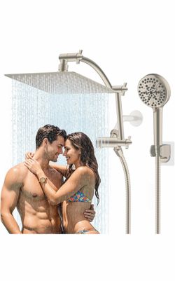 Hibbent All Metal cUPC Certified Shower Head, 10" High Pressure Rain Shower Head, Handheld Showerhead Combo with 16" Adjustable Extension Arm, 10 Spra