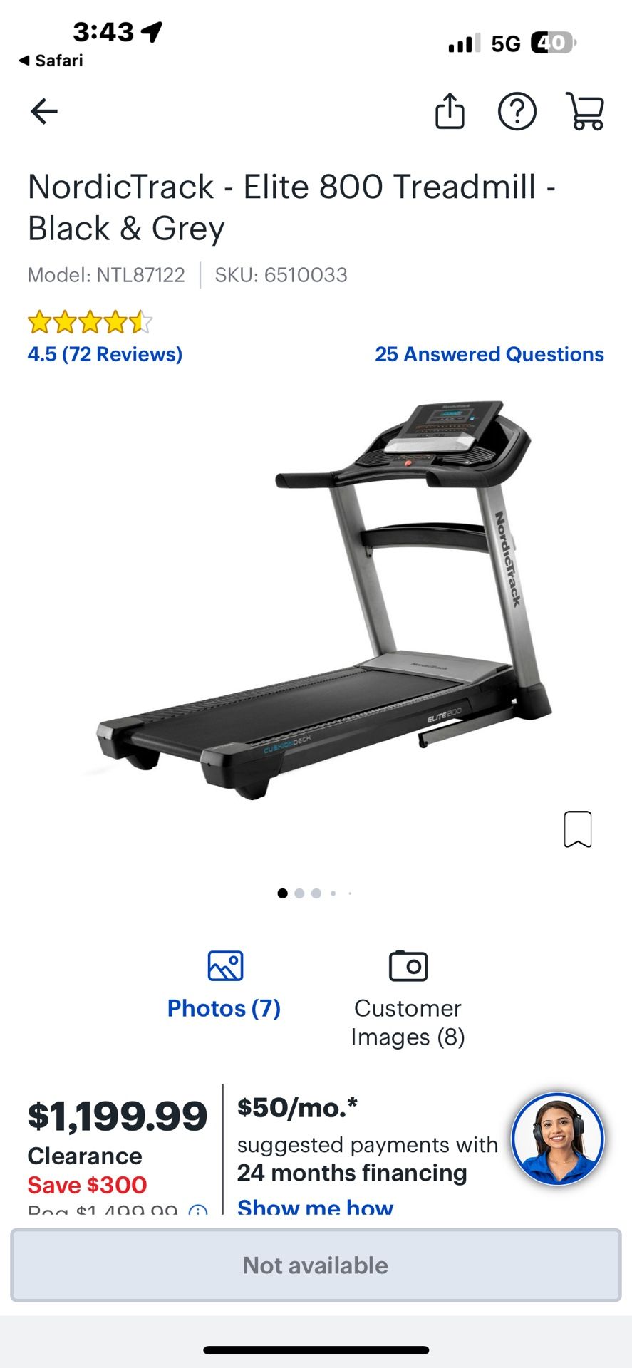 NordicTrack - Elite 800 Treadmill - Black & Grey