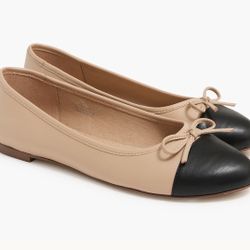 Women’s J.Crew Factory Nude Black Ballet Flats with Cap Toe - Size: 9.5