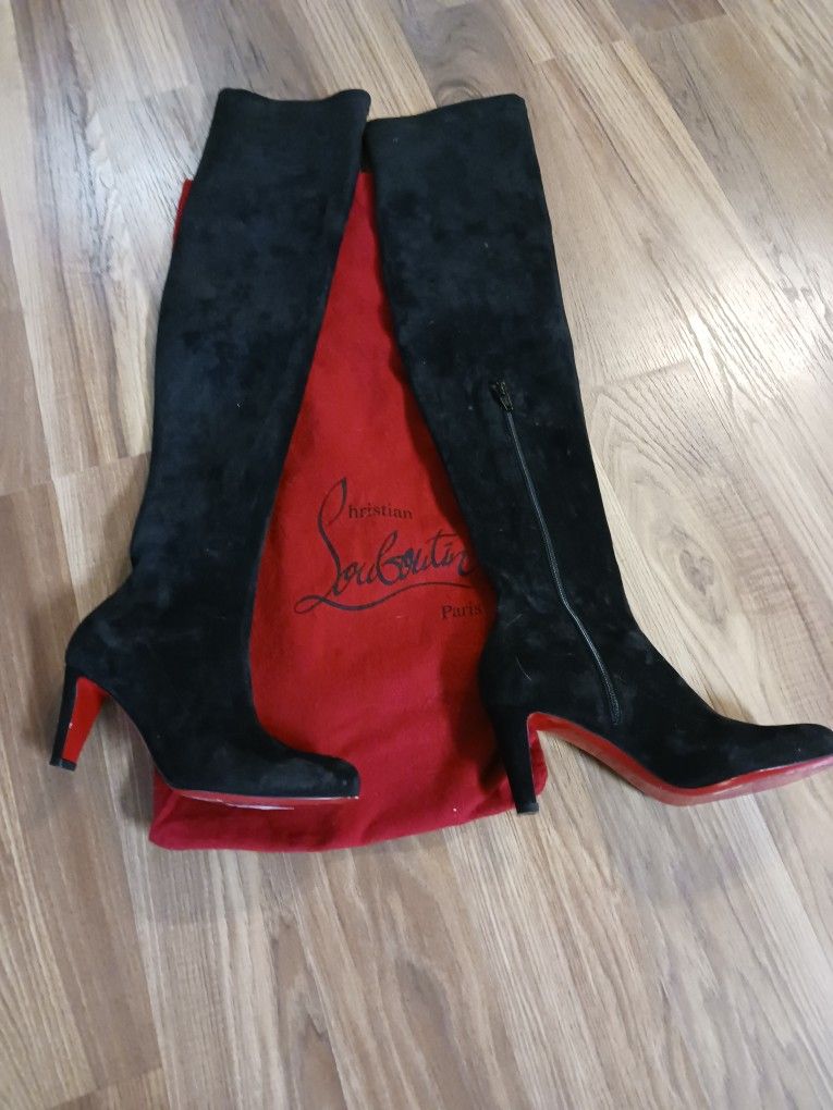 Christian LOUBOUTIN Black Stretch Over The Knee Boots Size 5
