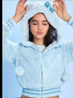 Faux Fur Angel Hello Kitty Zip-Up Hoodie