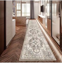 2x12 Runner Rugs for Hallways Soft Kitchen Rug Non Slip Rug Runner with Rubber Backing Washable Non Shedding Farmhouse Runner Rug (Beige/Brown/Grey, 2