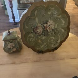 Decorative Large Plate And Matching Jar