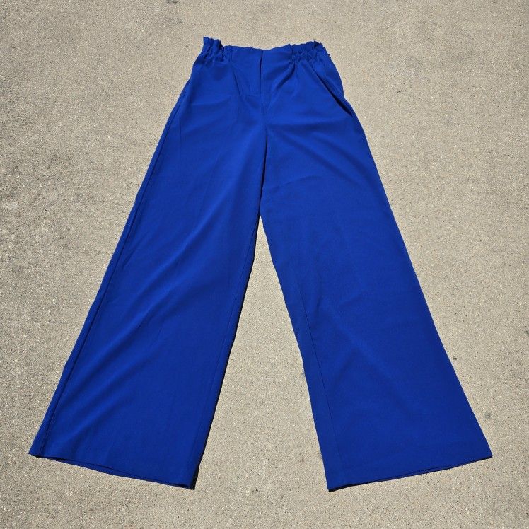 New York & Company Womens Blue Elastic Waist Dress Pant Size Medium