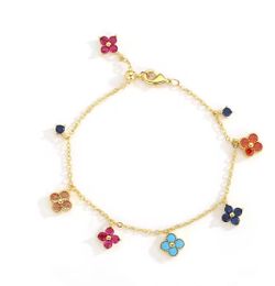 925 Sterling Silver 4-leaf Clover Colorful Flower Charm Bracelets for Woman Homme Fashion Charm Wedding Jewelry Mom Gift
