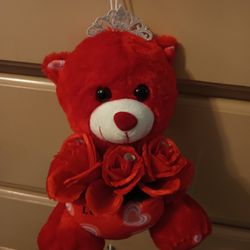 Red Teddy 🧸 Bear With 👑 Crown& Roses 🌹