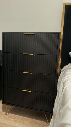 Large Capacity 4 Drawer Wood Dresser/Night Stand With Gold Handles (Already Assembled)