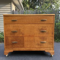 Birds Eye Maple Art Deco Chest of Drawers on casters