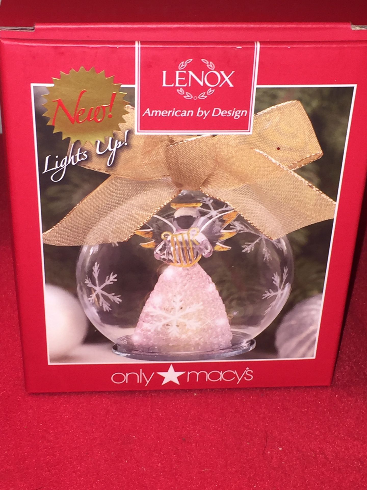 New Lenox Wonderball Ornament Lights Up Angel with Harp Snowflakes Wonder Ball Gold Ribbon New Gift 32