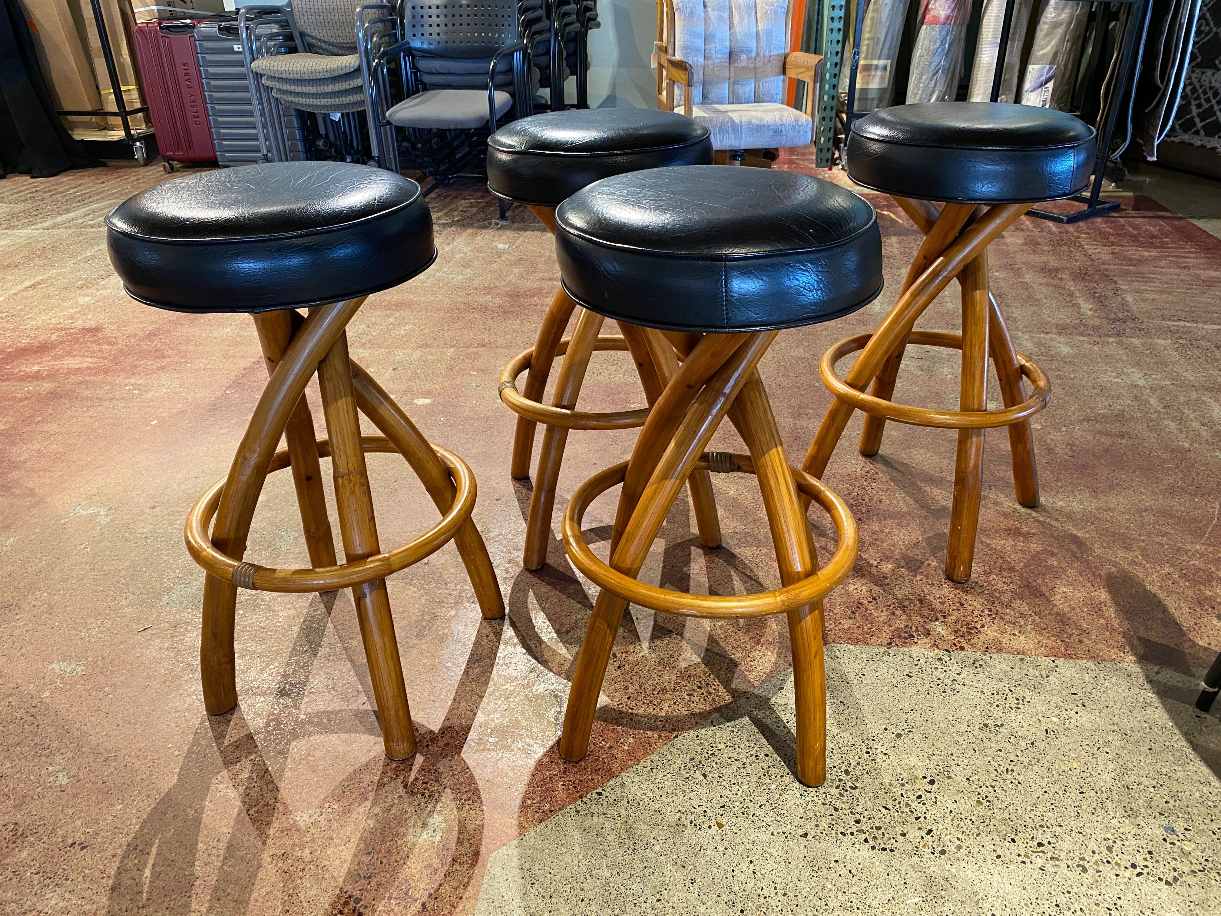 Vintage Spiral Leg Bamboo Bar Stools (Set of 4)