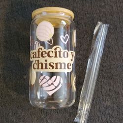 Beer Can Glass With Bamboo Lid And Straw