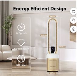 Bladeless Tower Fan, Quiet Cooling Air Circulator, Gold