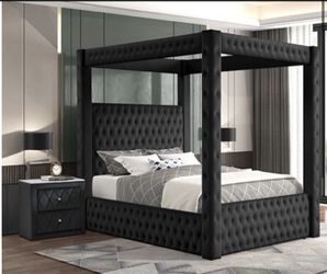 Brand New Glam Velvet Tufted Canopy Bed Im Queen Size  Black Velvet 