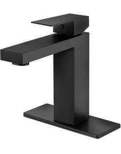 Matte Black Bathroom Faucet,Single Handle Vanity Sink Faucet SUS304 Lead-Free,1/3 Hole installation with Deck plate, Supply Hoses &Pop Up Drain, for F
