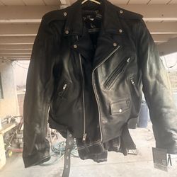 FMC Original Riding Gear Black Leather Motorcycle Jacket Size M