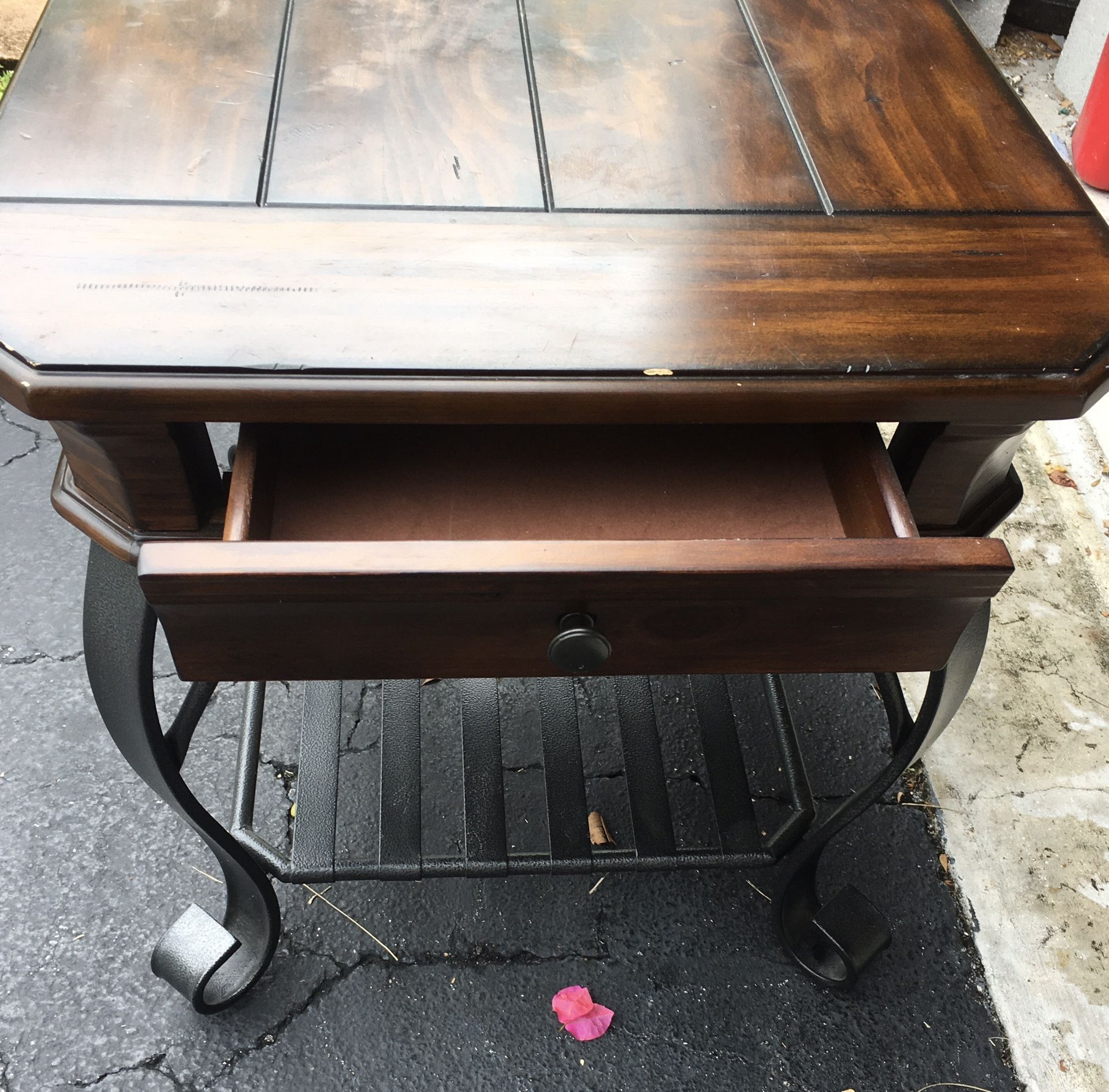 Unique Wood & Metal Side Table with Drawer for Sale in Boynton Beach