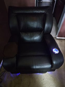 Black Leather Power Recliner with LED Lighting