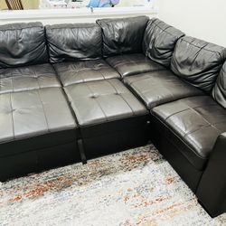 Large Leather Sectional sofa (3+2) With Pull Out Bed 