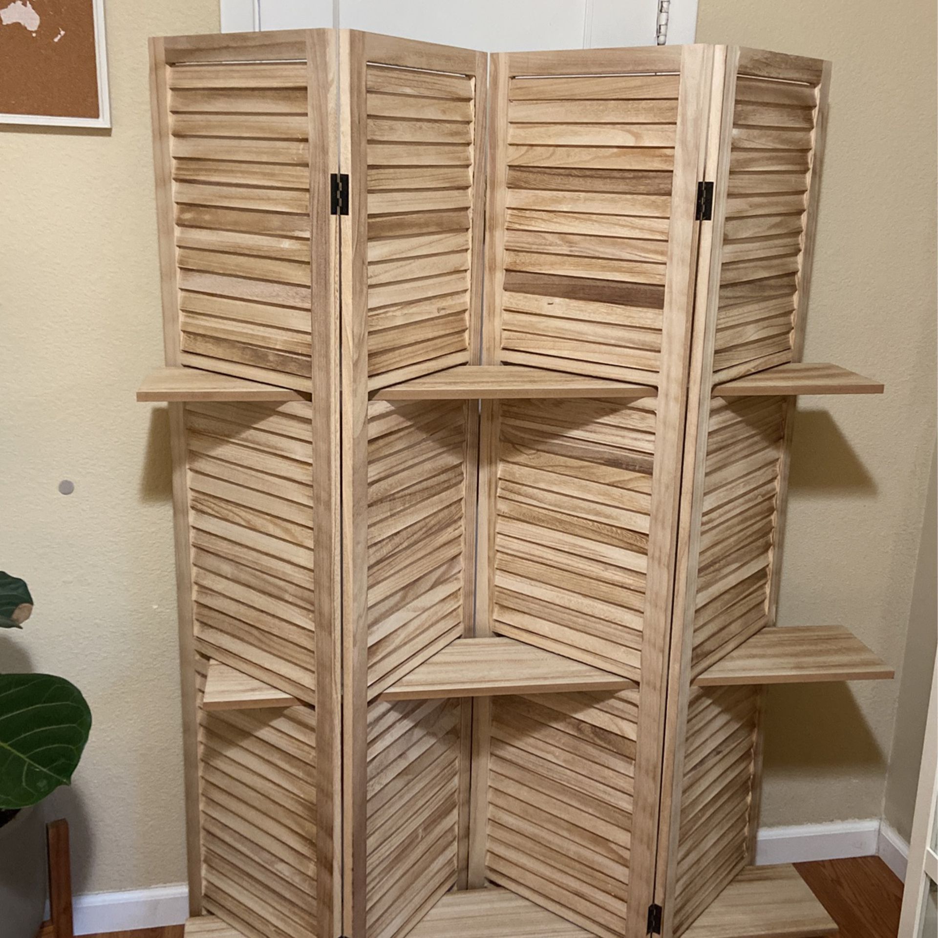 Wooden Room Divider With Shelves