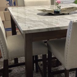 Counter height marble dining table set w/ free rug