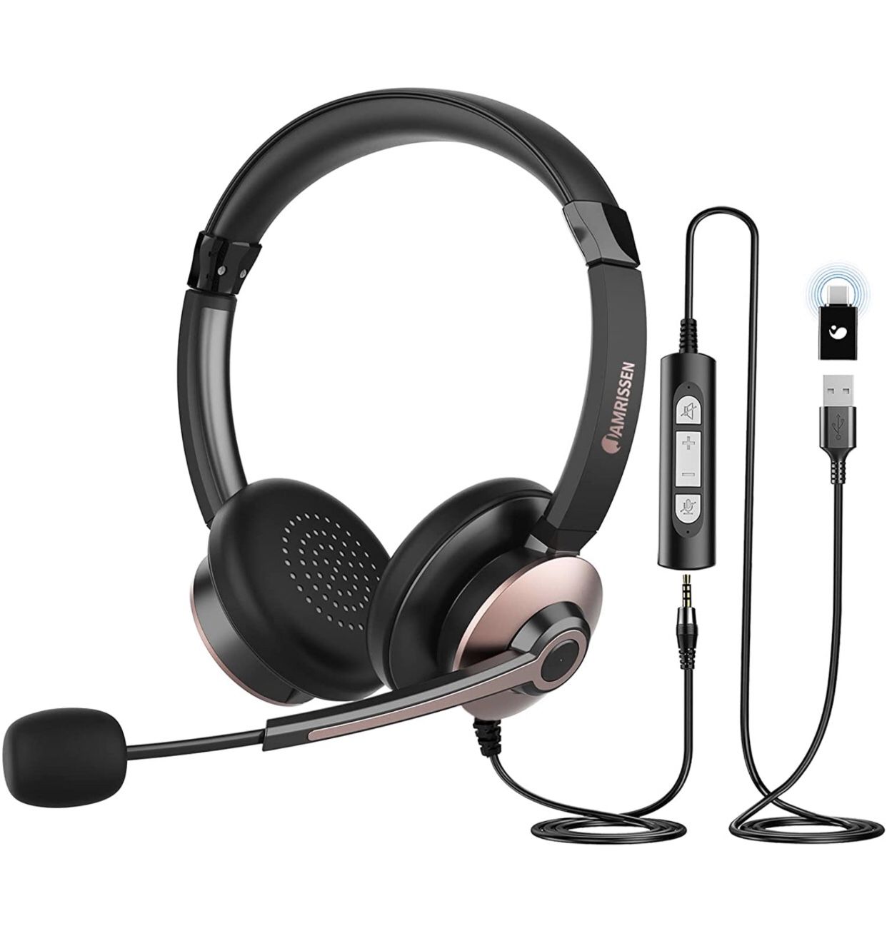 Computer Headset with Mic Noise Canceling & Volume Control, 3.5 mm Wired Headphones 