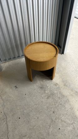 Round Wood Side Table with Storage