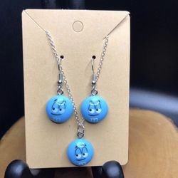 Blue M&M Jewelry Set- Necklace and Earrings