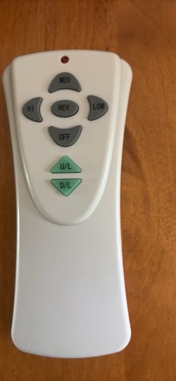 Remote control for ceiling fan with light fixture.
