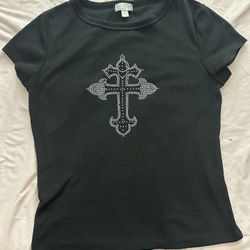 Teen Black  Reinstone Cross Shirt